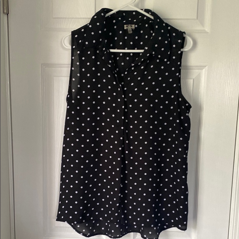 Anne Klein Black and White Polka Dot Sleeveless Blouse